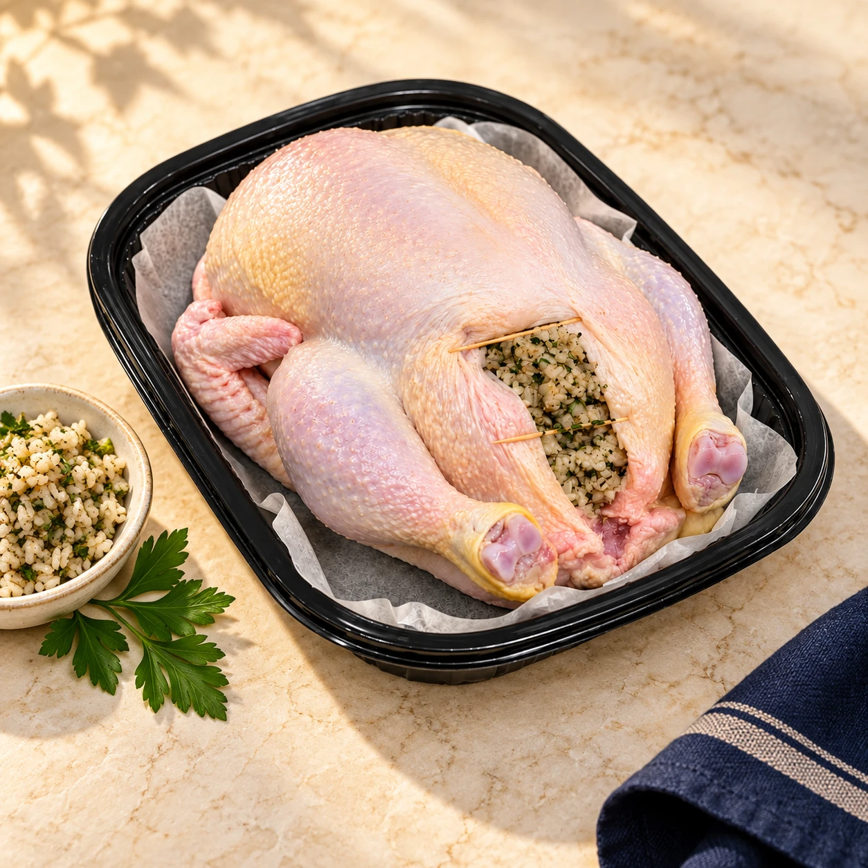 فرخة بلدي محشية أرز أو فريك